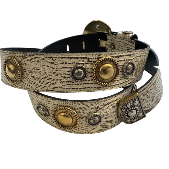 Leatherock vintage 90's Studded Western Belt Cream Lizard Leather Boho 27-33" - Picture 4 of 7
